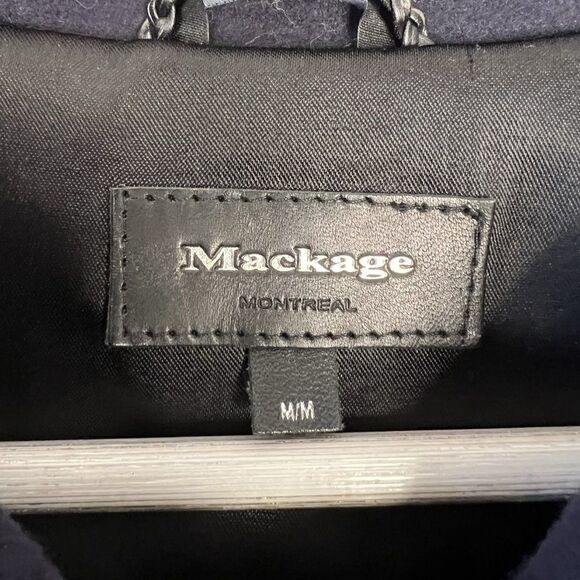 Mackage Zandra Navy Blue Wool & Cashmere Hooded Duffel Coat - Picture 8 of 9